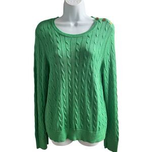 Lauren Ralph Lauren Green Cable Knit Sweater - Size L